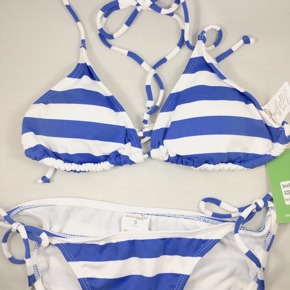 [Beach Joy] 2 piece blue+white striped bikini